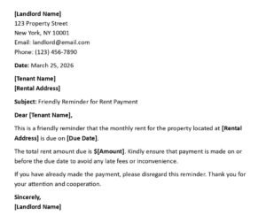 Rent Payment Reminder Letter (USA Landlord Format + 5 Samples)