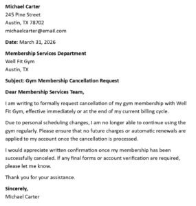 Gym Cancellation Letter (USA Format + 5 Templates)