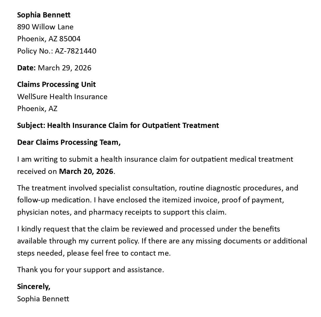 Health Insurance Claim for Outpatient Treatment