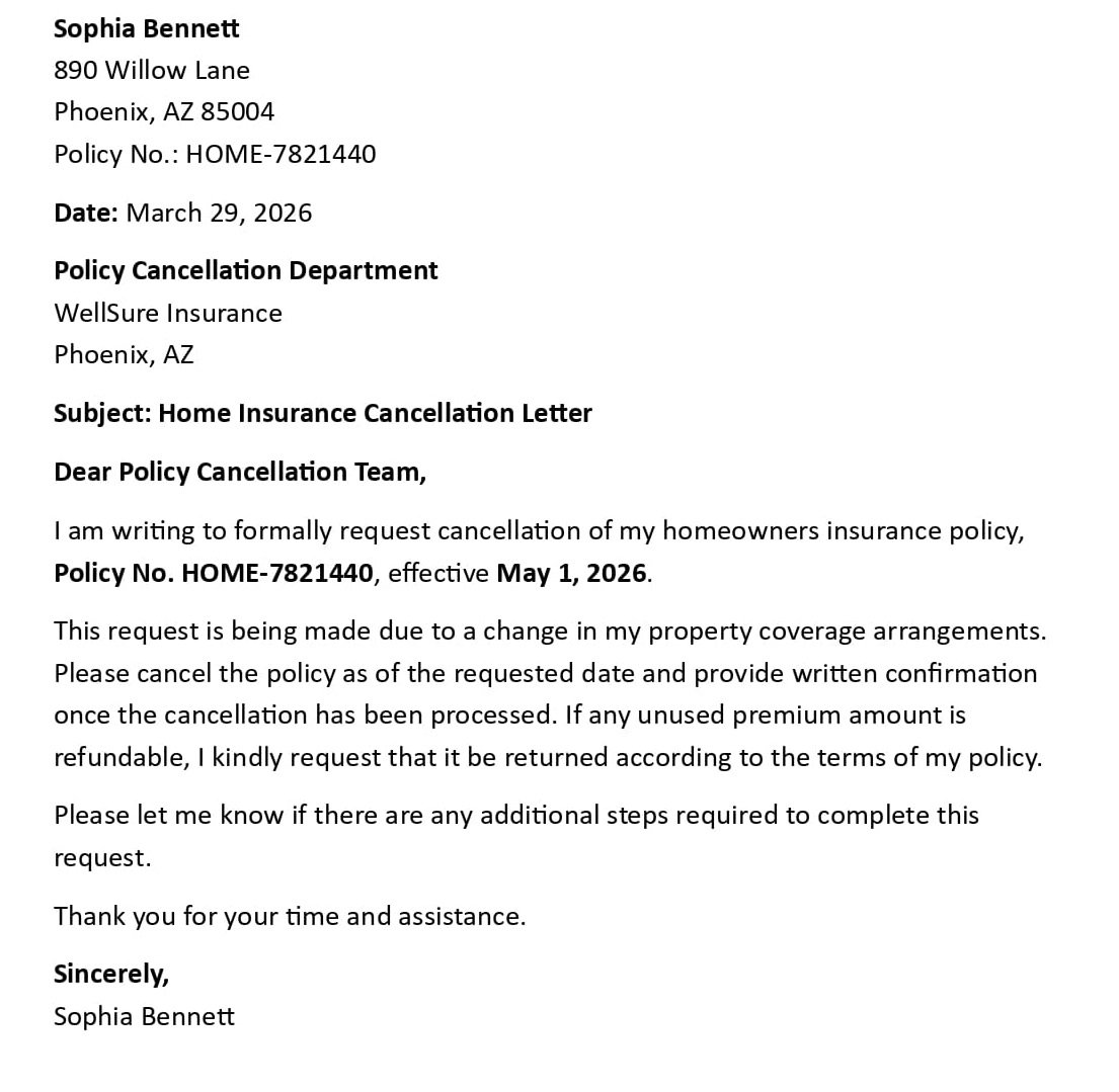 Home Insurance Cancellation Letter
