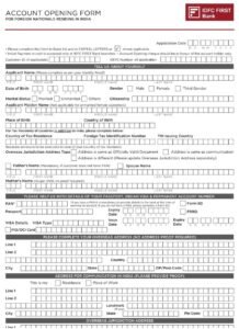 IDFC First Bank Account Opening Form - Foreign Nationals Residing in India PDF Download