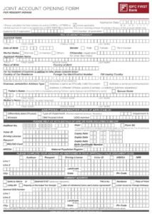 IDFC First Bank Account Opening Form - Joint Holders PDF Download