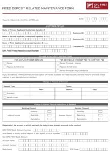 IDFC First Bank Modification in Existing Fixed Deposits PDF Download