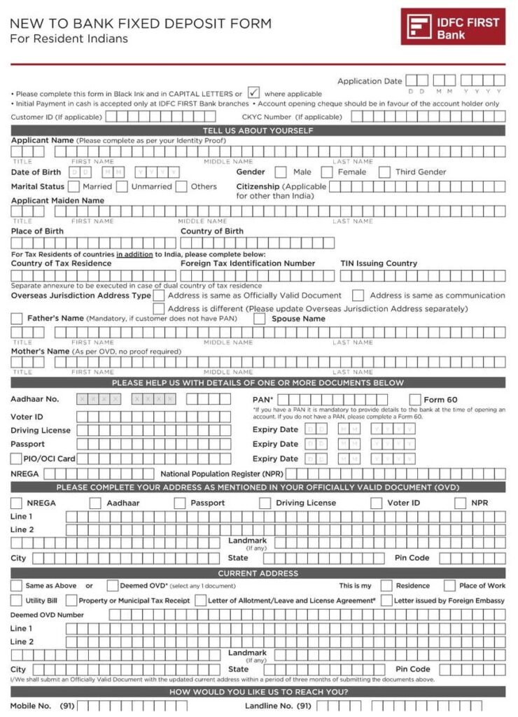 Idfc Demand Draft Form.pdf IDFC First Bank New to Bank Fixed Deposit Form - Individuals PDF Download