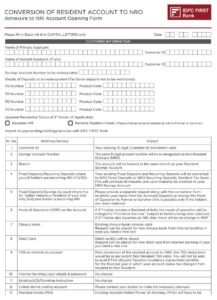 IDFC First Bank Resident to NRO Account Conversion Form – Editable PDF Download