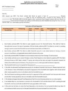 IDFC First Bank Sanction Letter for Overdraft Against Fixed Deposit PDF Download