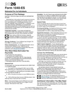 IRS Form 1040-ES PDF Download – Estimated Tax Payment Form
