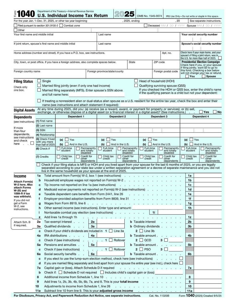 IRS Form 1040 PDF Download – U.S. Individual Income Tax Return