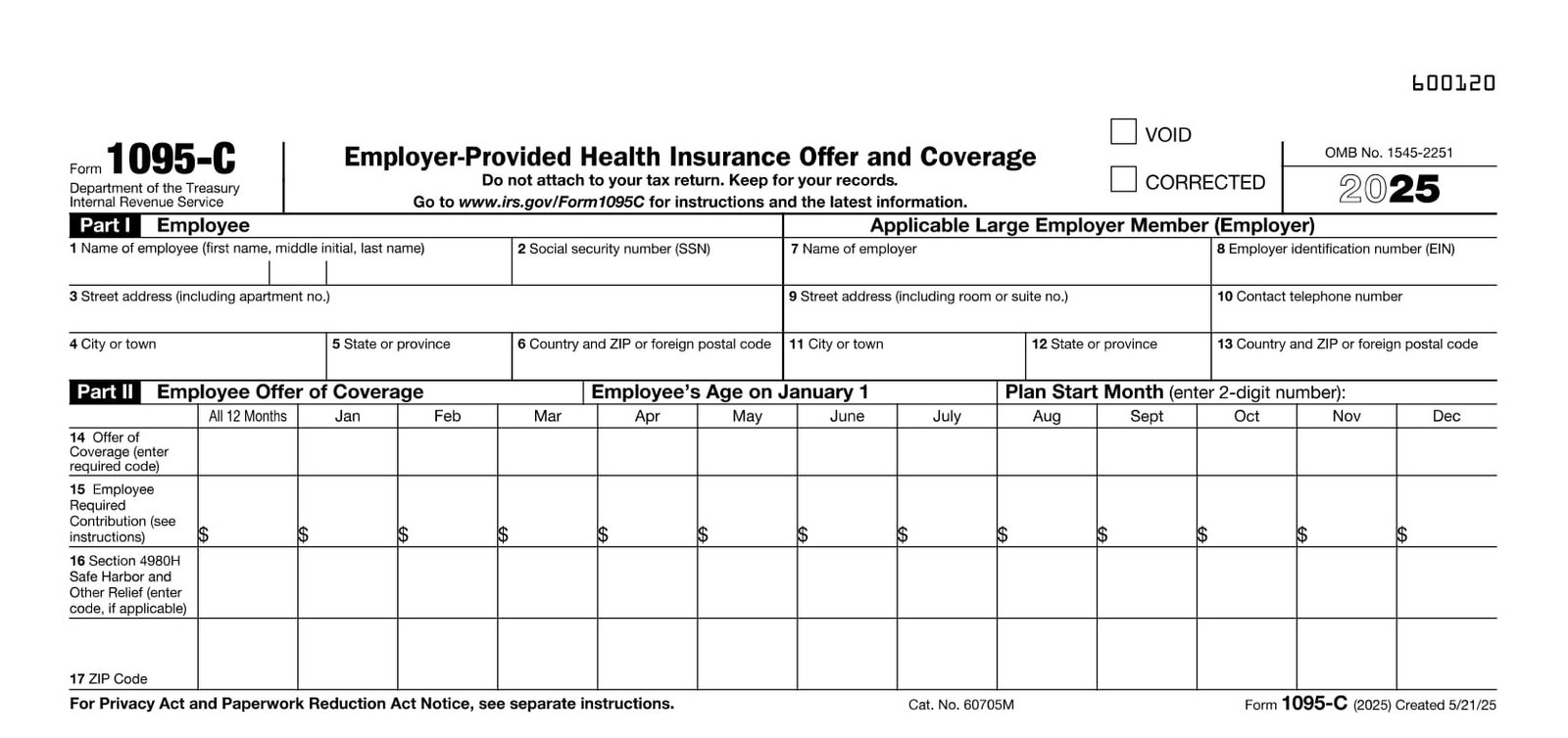 IRS Form 1095-C PDF Download – Employer Health Coverage Form