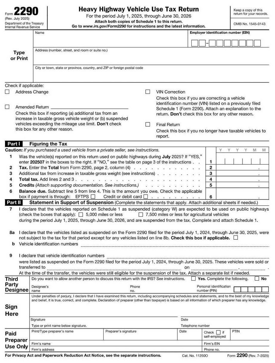 IRS Form 2290 PDF Download – Heavy Highway Vehicle Use Tax