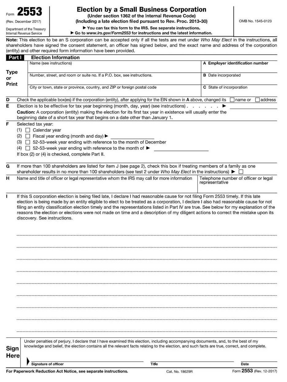IRS Form 2553 PDF Download – S Corporation Election Form