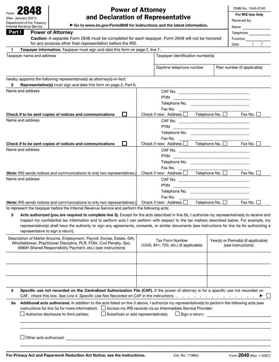 IRS Form 2848 PDF Download – Power of Attorney Form