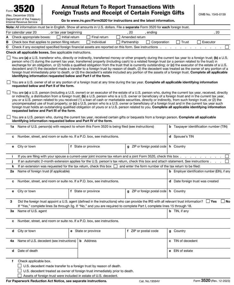 IRS Form 3520 PDF Download – Foreign Trust Reporting
