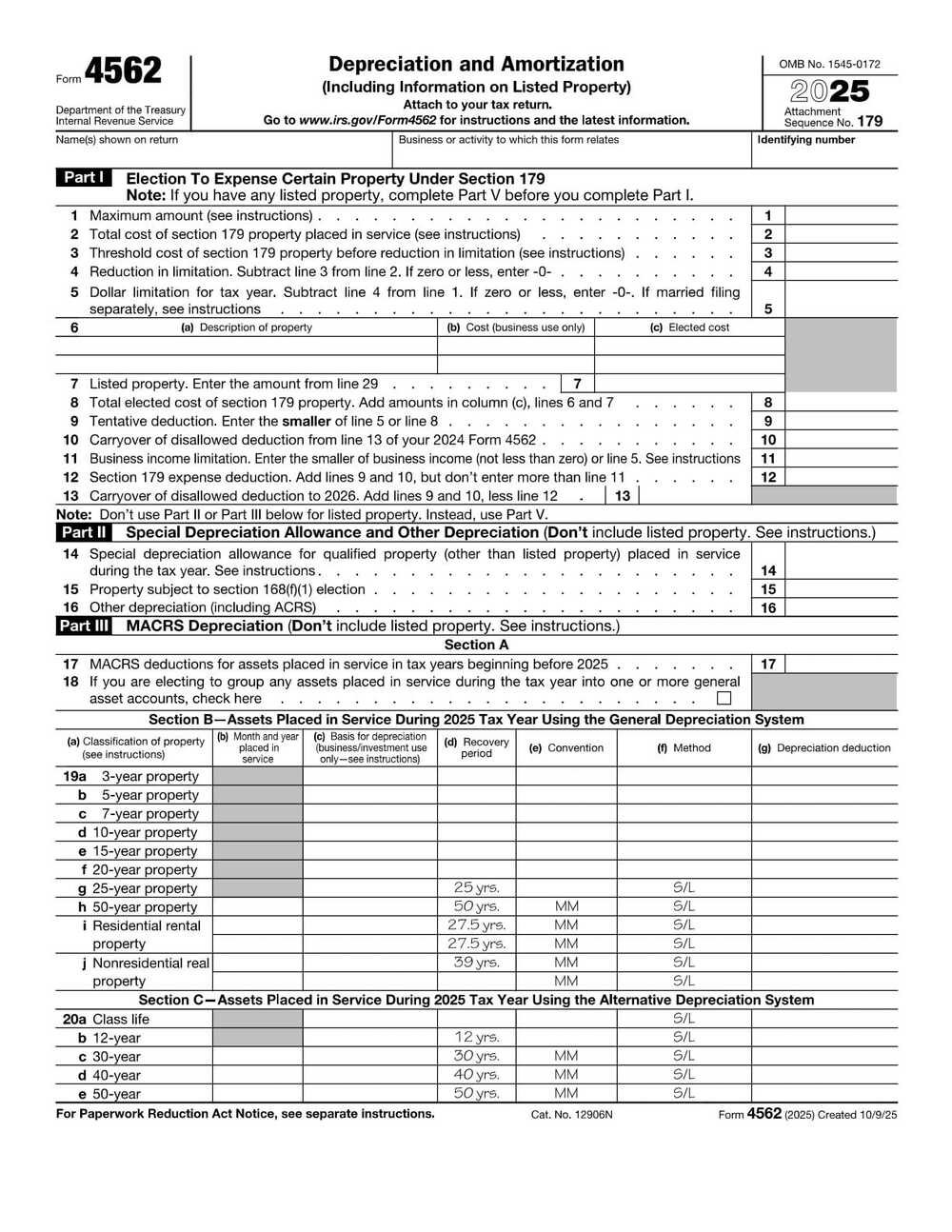 IRS Form 4562 PDF Download – Depreciation and Amortization Form