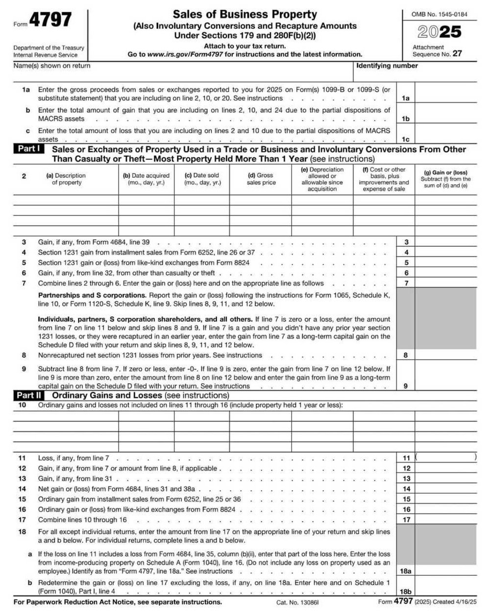IRS Form 4797 PDF Download – Sales of Business Property