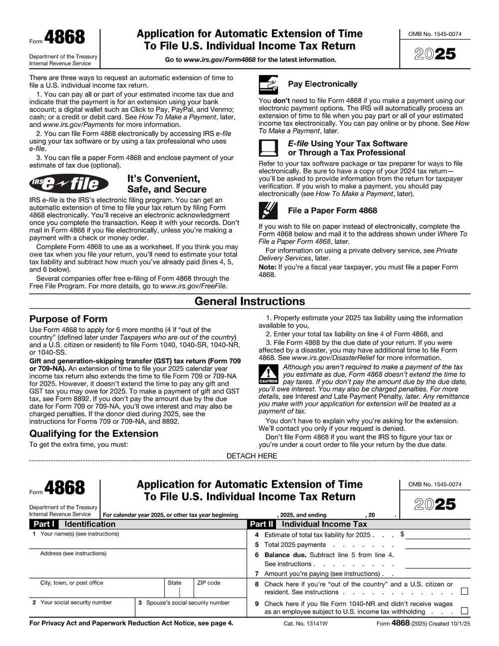 IRS Form 4868 PDF Download – Tax Filing Extension Form