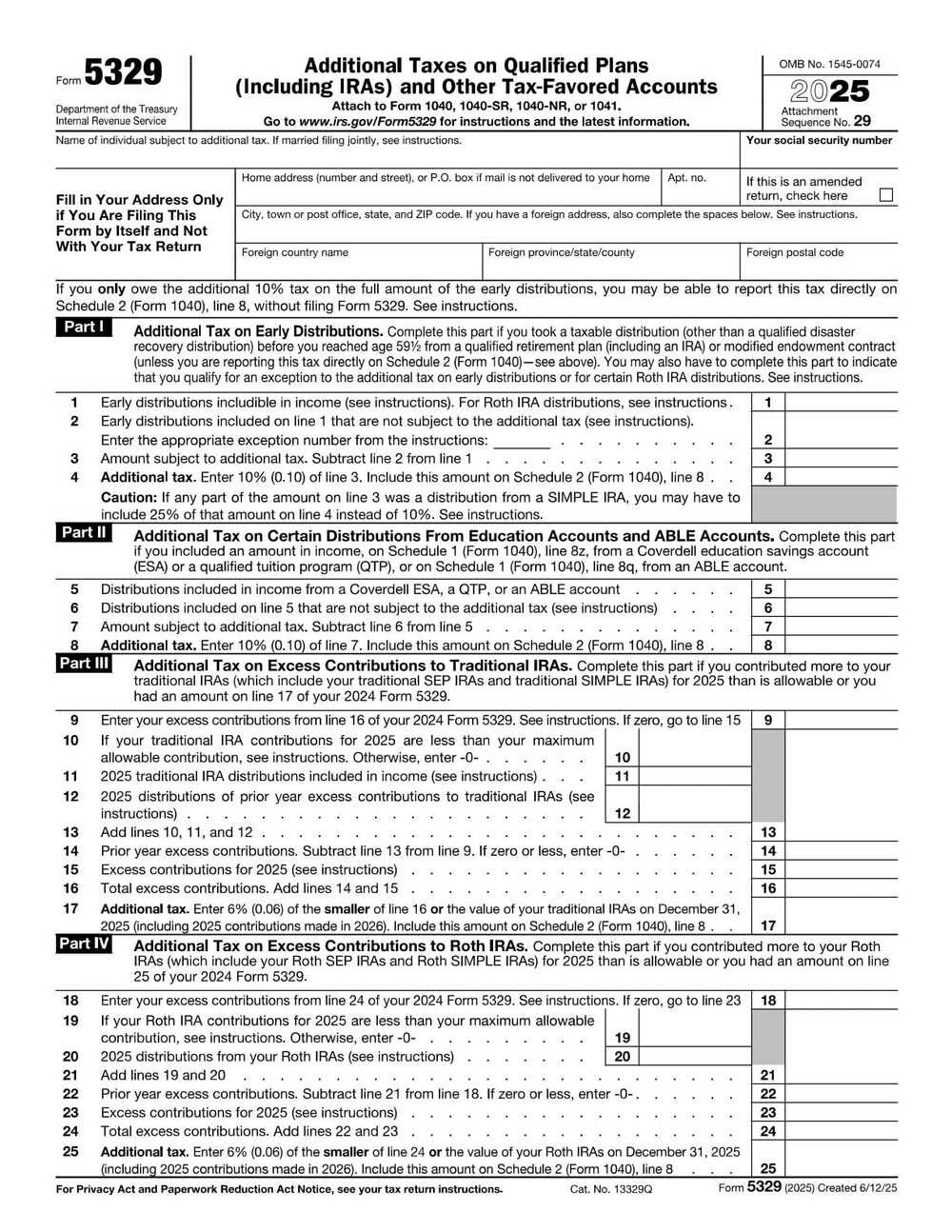 IRS Form 5329 PDF Download – Retirement Plan Additional Taxes