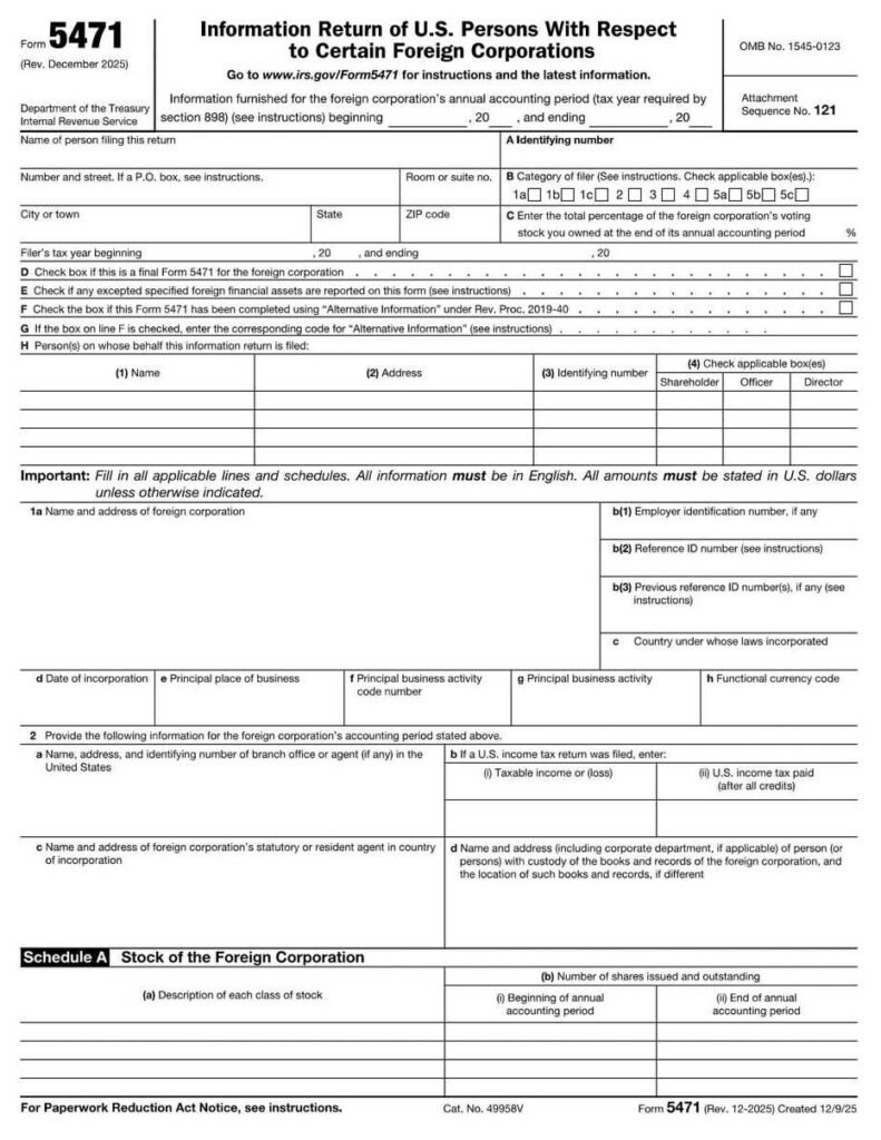 Form 5471 Sample IRS Form 5471 PDF Download – Foreign Corporation Reporting