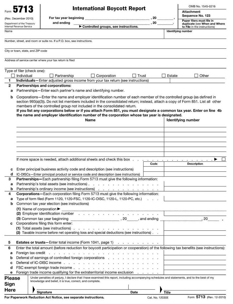IRS Form 5713 PDF Download – International Boycott Report