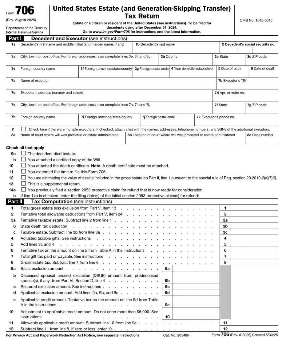 IRS Form 706 PDF Download – Estate Tax Return