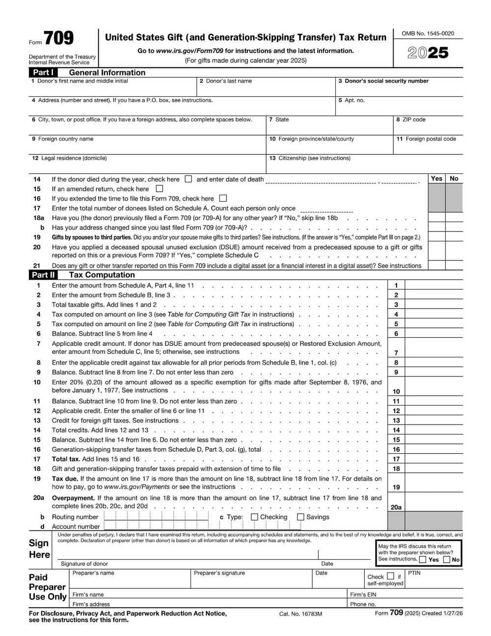 IRS Form 709 PDF Download – Gift Tax Return
