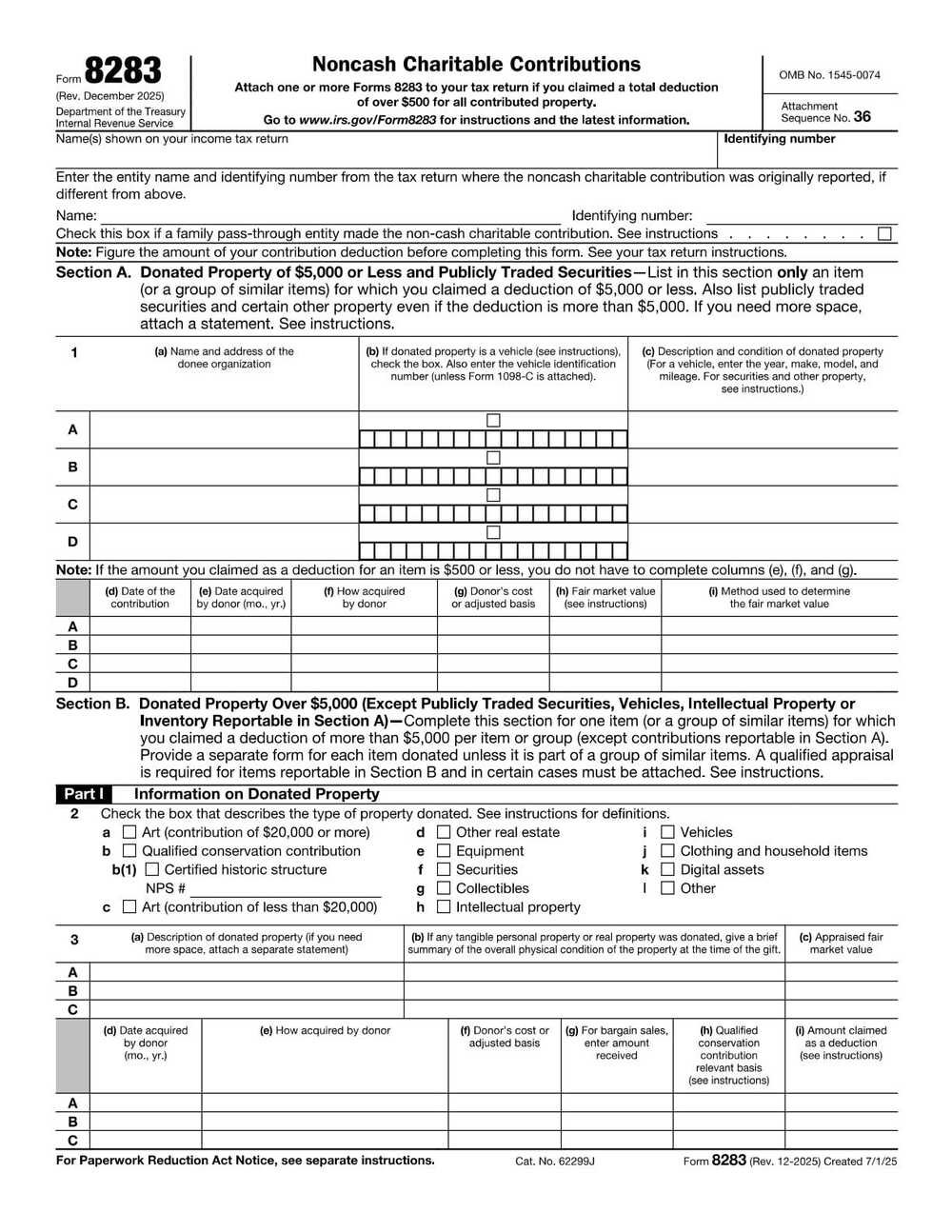 IRS Form 8283 PDF Download – Charitable Contributions Form