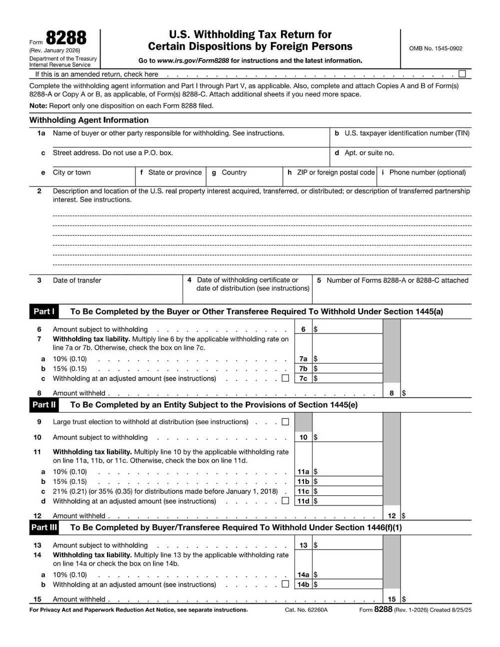 IRS Form 8288 PDF Download – Withholding Tax Return