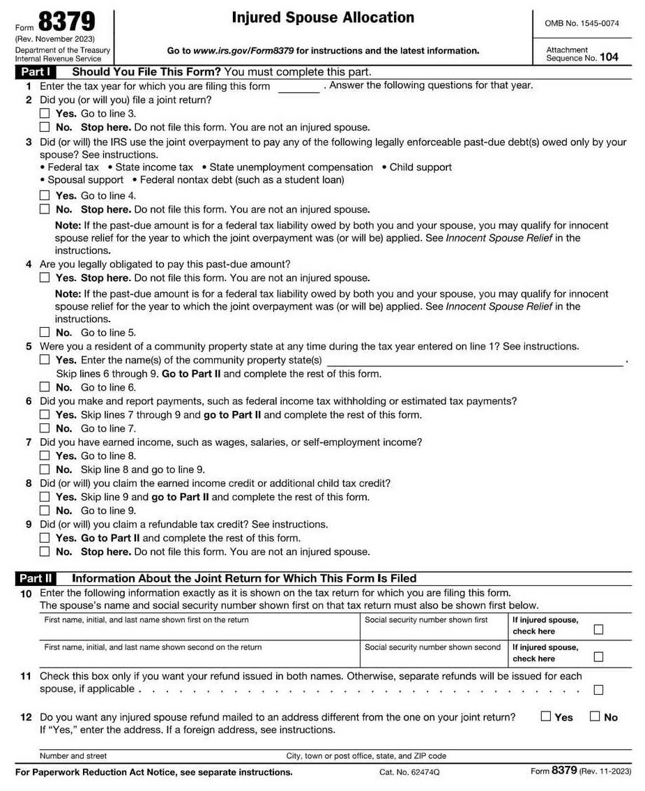 IRS Form 8379 PDF Download – Injured Spouse Allocation
