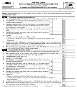 IRS Form 8863 PDF Download – Education Credits Form