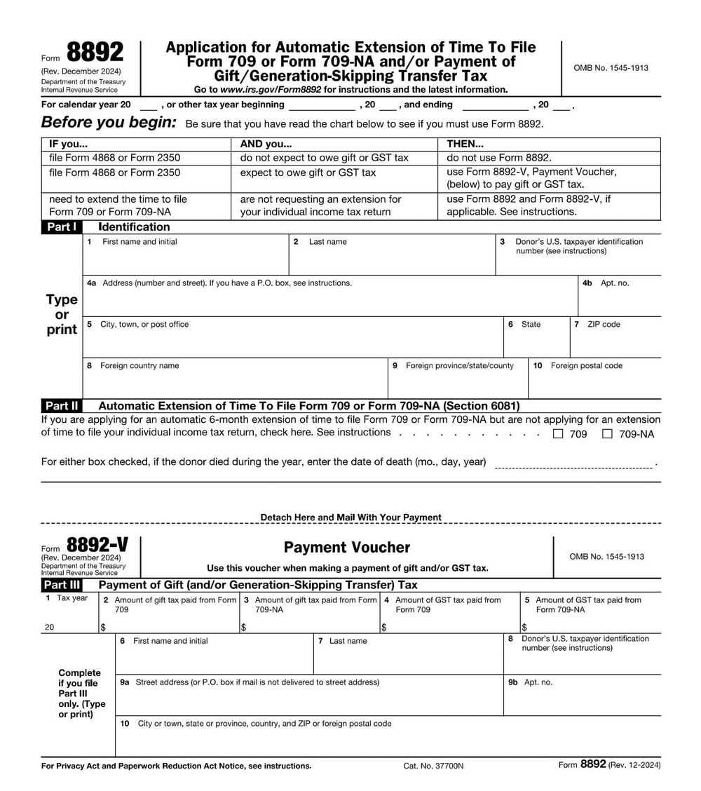 952 Form IRS Form 8892 PDF Download – Gift Tax Extension