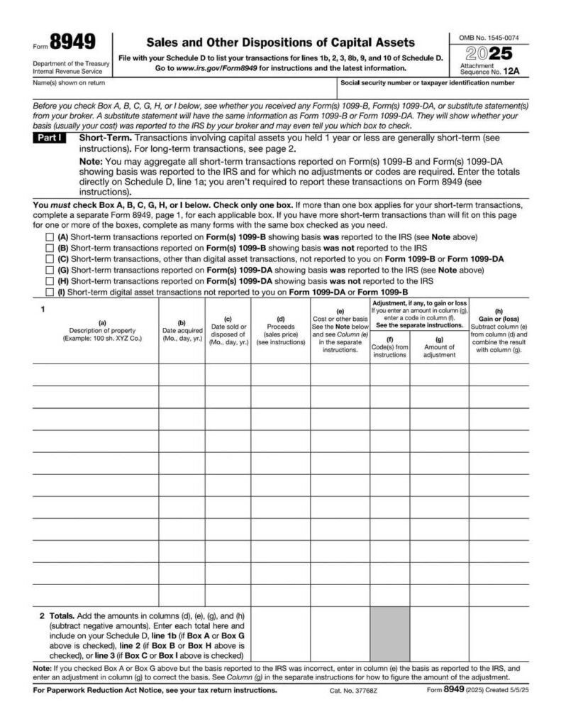IRS Form 8949 PDF Download – Capital Asset Sales