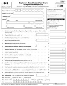 IRS Form 943 PDF Download – Agricultural Employees Tax Return