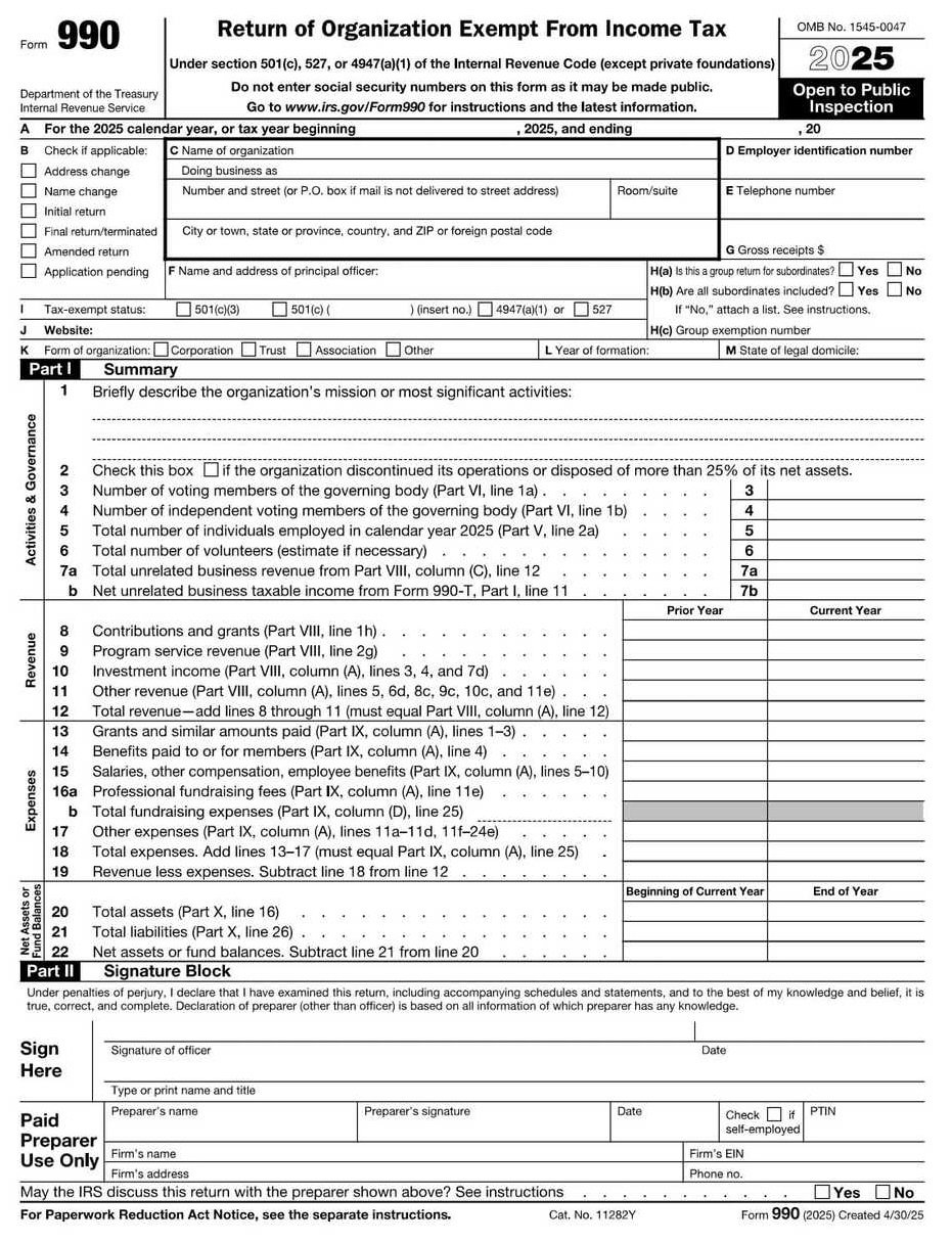 IRS Form 990 PDF Download – Nonprofit Tax Return