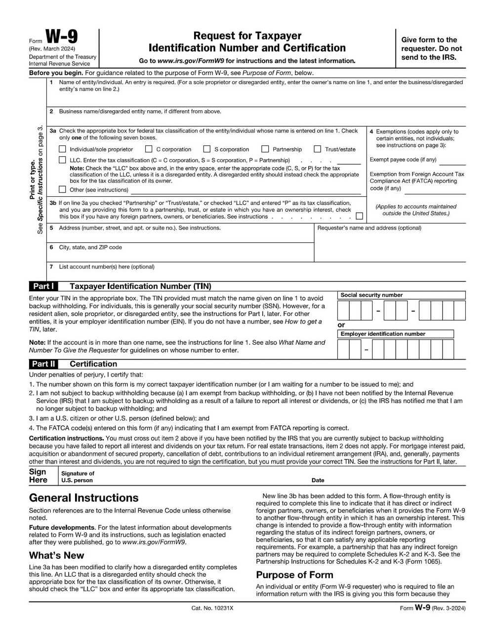IRS Form W-9 PDF Download – Request for Taxpayer Identification Number Form