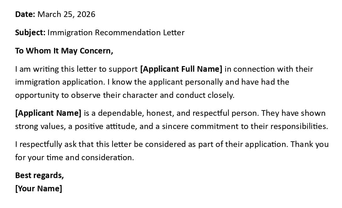 Immigration Recommendation Letter