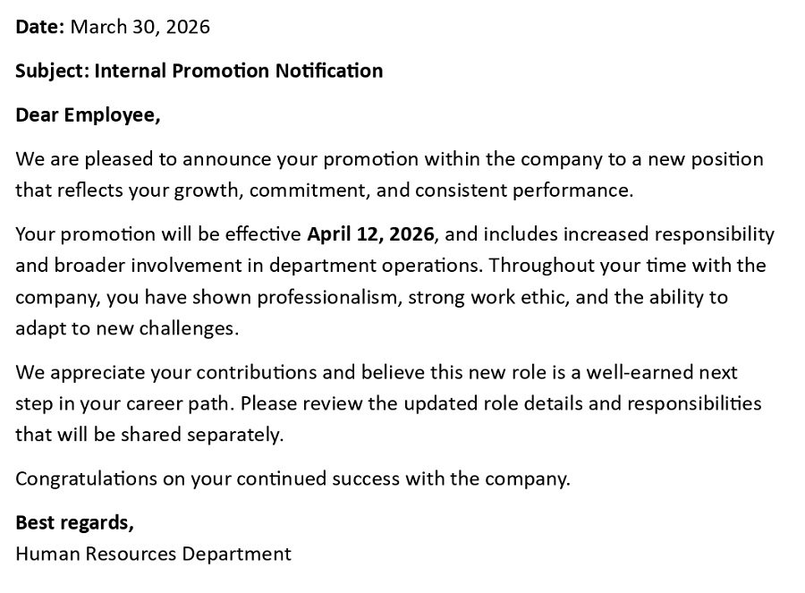 Internal Promotion Notification
