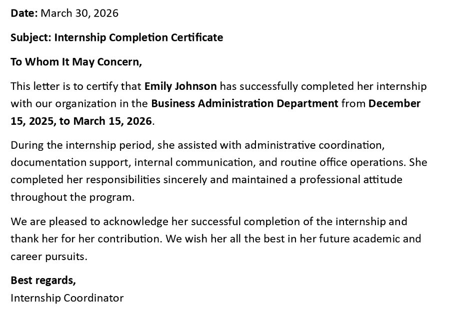 Internship Completion Certificate
