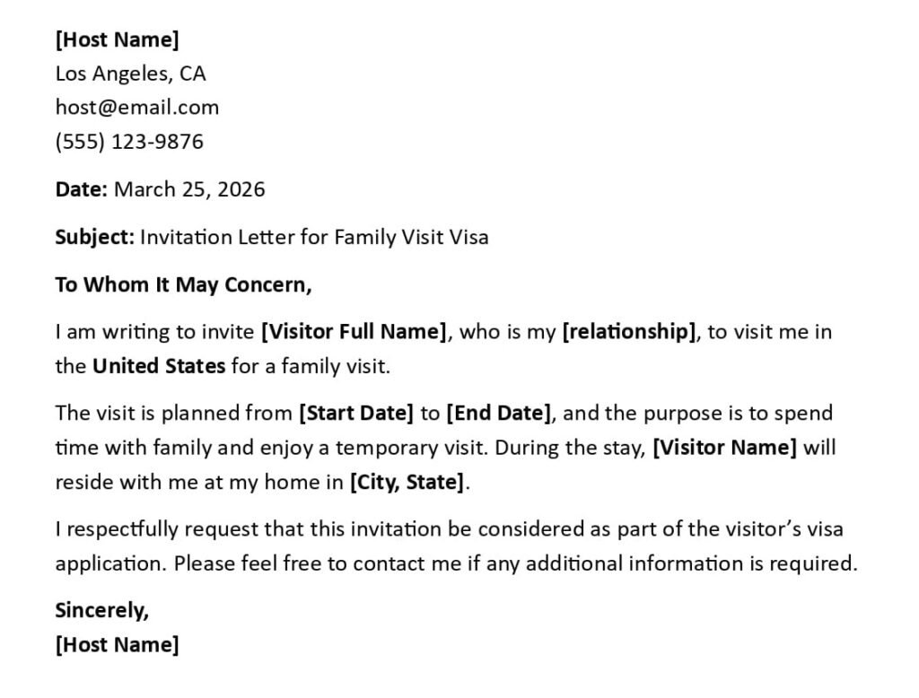 Visa Invitation Letter (USA Format + 5 Ready Samples)