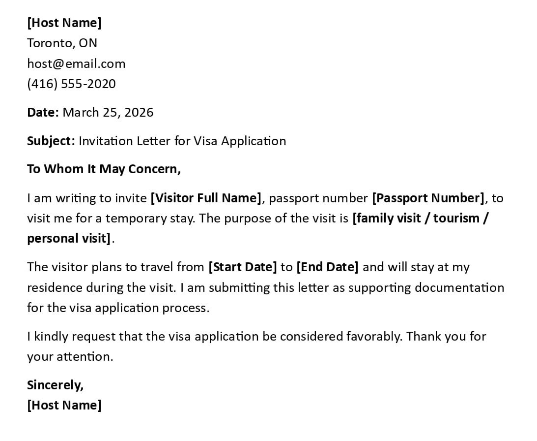 Invitation Letter for Visa Application