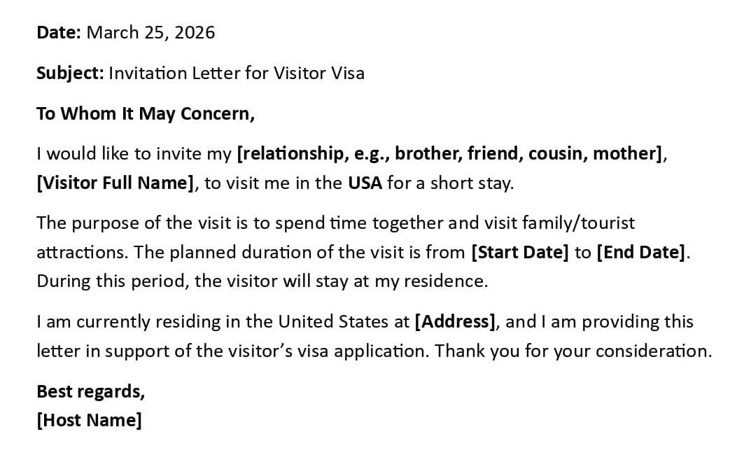 Invitation Letter for Visitor Visa