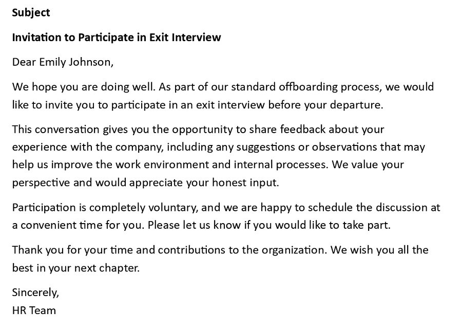 Invitation to Participate in Exit Interview