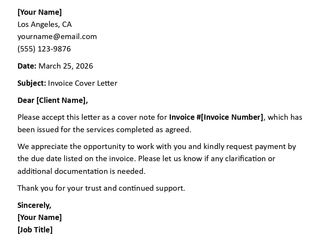 Invoice Cover Letter