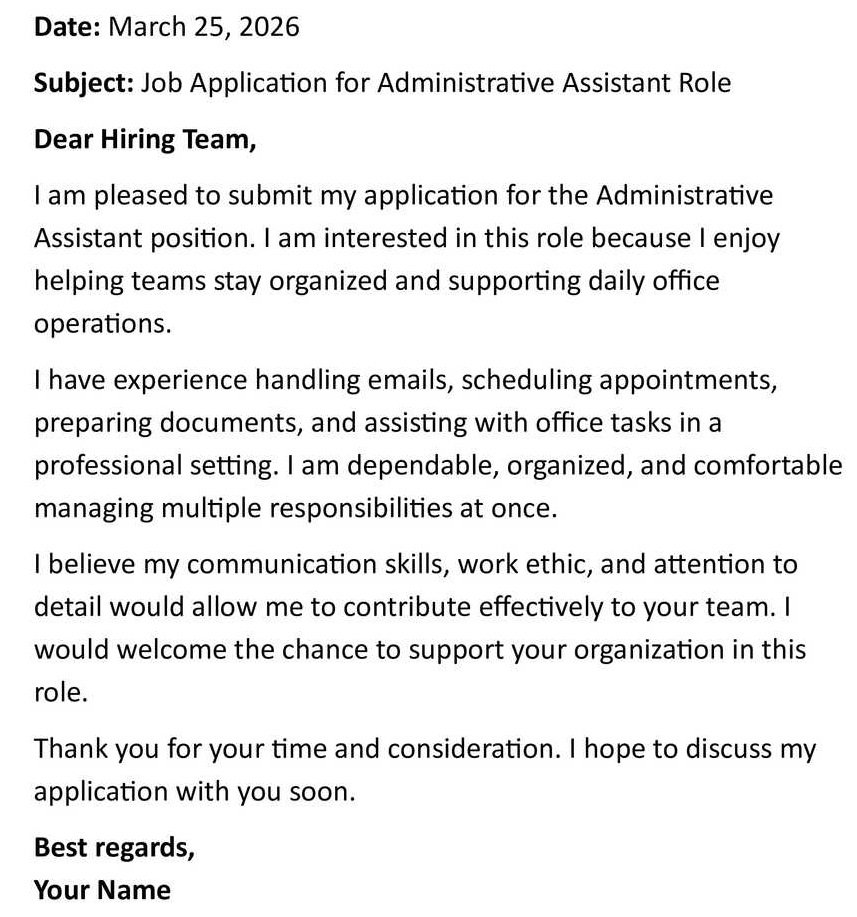 Job Application for Administrative Assistant Role