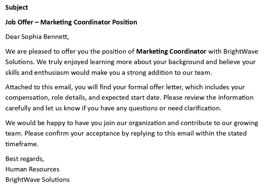 Job Offer – Marketing Coordinator Position