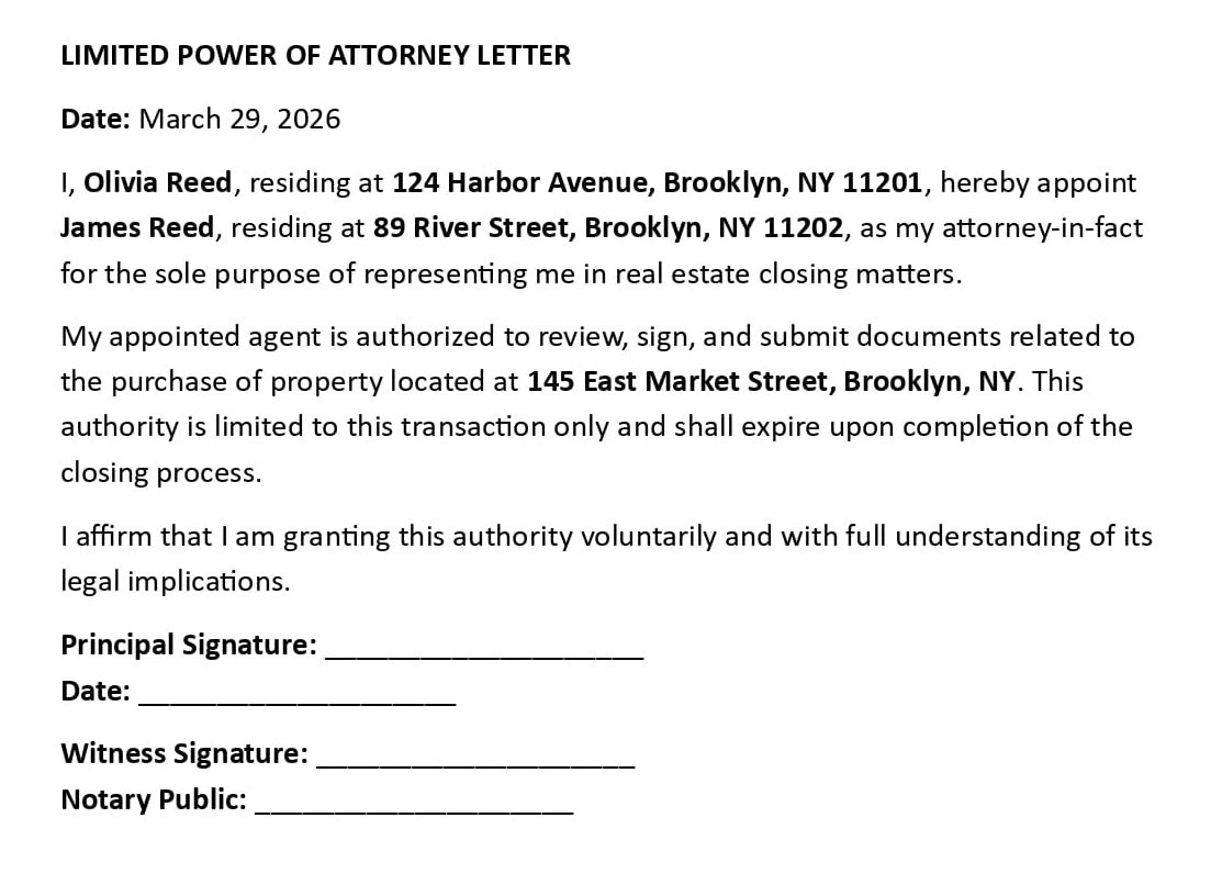 LIMITED POWER OF ATTORNEY LETTER