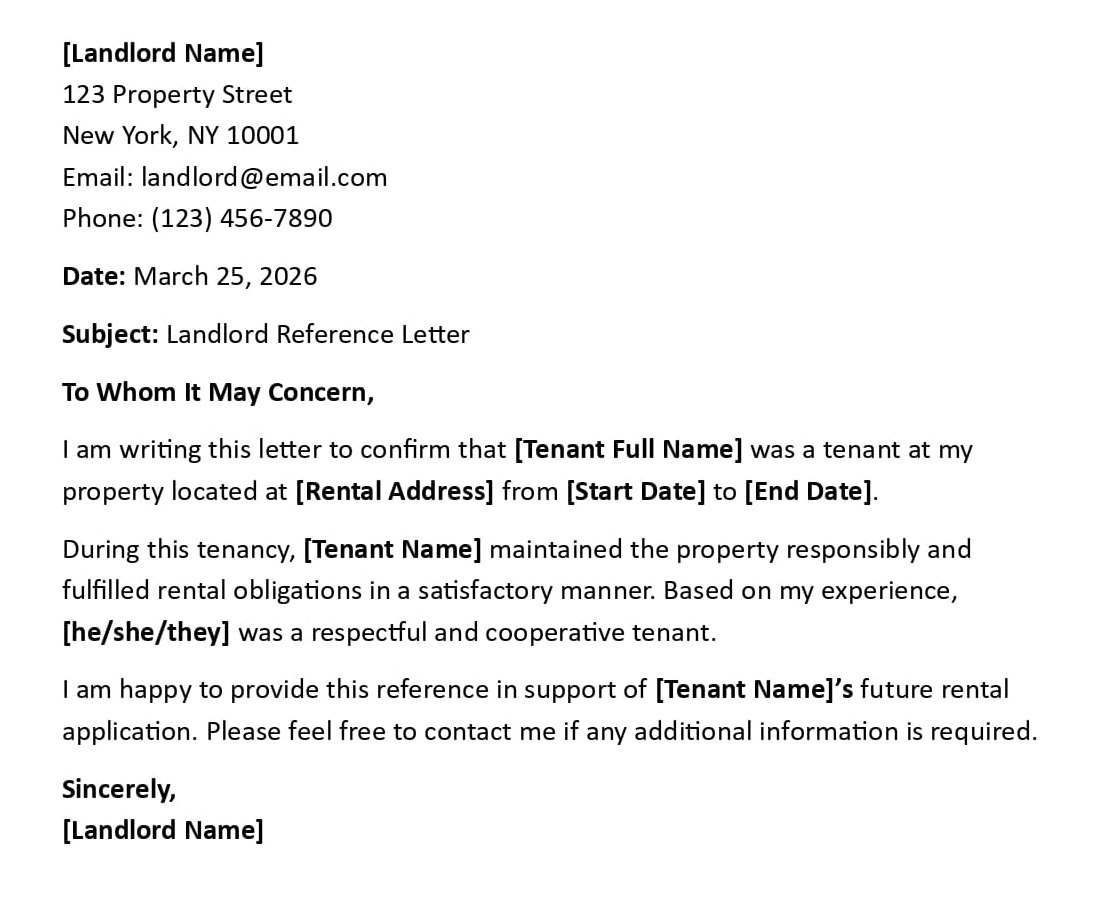 Landlord Reference Letter