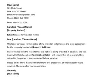 Lease Termination Letter (USA Rental Format + 5 Templates)