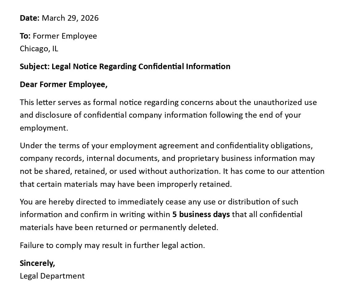 Legal Notice Regarding Confidential Information