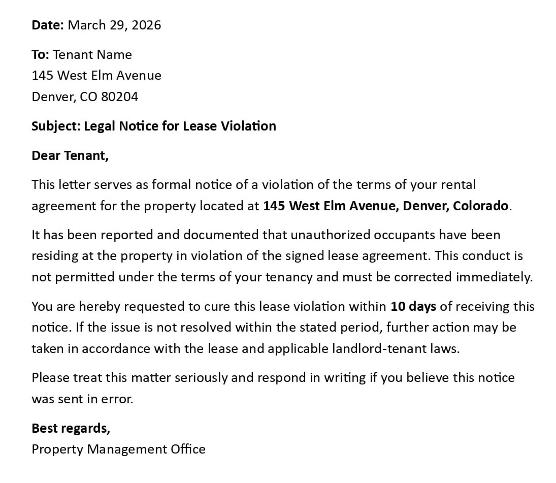 Legal Notice for Lease Violation