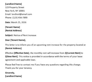 Rent Increase Notice Letter (USA Legal Format + 5 Examples)